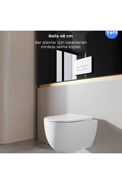 Turkuaz Bella Kanalsız Asma Klozet Set005019, Bella Yavaş Kapak