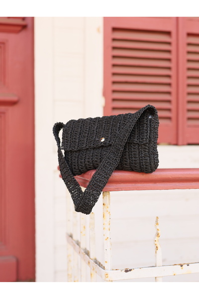 Masal Örgü Evi Geantă de umăr din hârtie din paie tricotată manual pentru femei