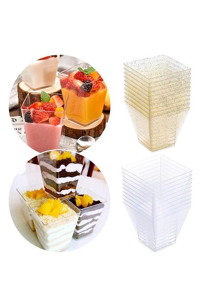 sevgiliatolyemm mutluluk getirmesi dileğiyle Cubic Prism Mica Plastic Transparent Lidless Presentation Container 200 Cc 25 Pieces Dessert Appetizer and Salad Bowl