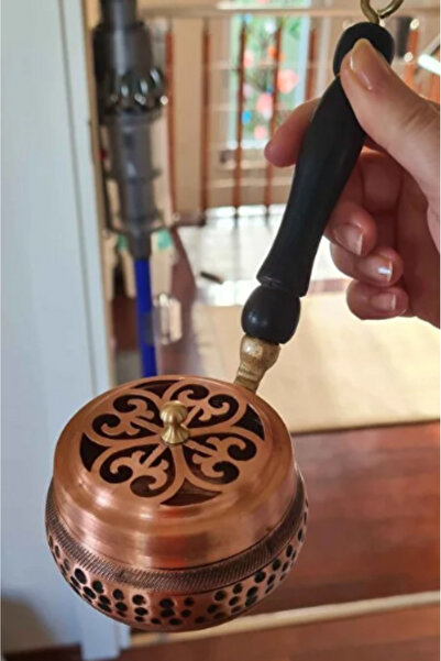 Genel Markalar Gaziantep Bakır Buhardanlık-tütsülük Üzüm El Işlemeli Ahşap Kulplu