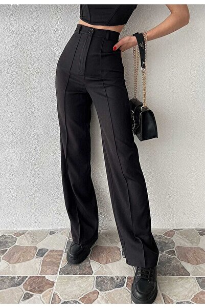 Livik Rosse Gold Black Women's Palazzo Trousers - Double Button, Super High Loose