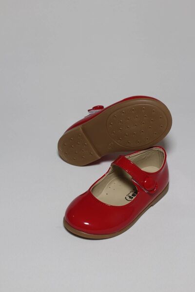 AKTAŞ ORTOPEDİ Kız Çocuk Düğmeli Kırmızı Rugan Ortopedik Babet Ayakkabı