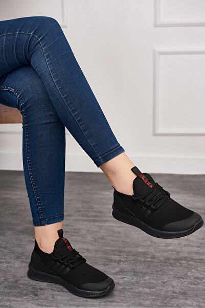 Nstil Günlük Unisex Siyah Sneaker Nefes Alabilen Triko Bağcıklı Hafif Spor Ayakkabı 249