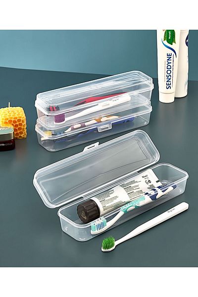 Ayshe Home Concept 3 Pcs Transparent Storage Box Multi-Purpose for Cutlery Spoon Knife Makeup Toothbrush Pen Dowry (No Printing)