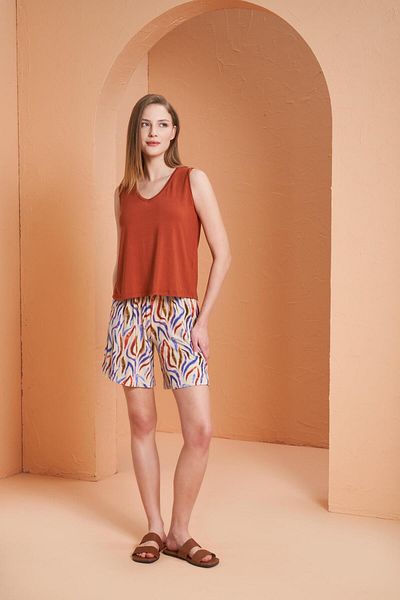 PJS Set de pijamale pentru femei, cu model de gresie, cu decolteu în V, cu mâneci zero