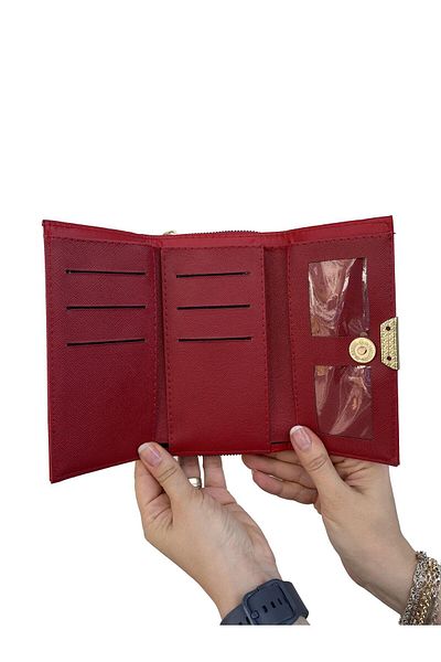 shiny ever Women's Wallet Red Gold Cat Detailed