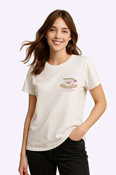 FANA Women's Relaxed Fit Coffee Printed T-Shirt - Couquette Coffee Time T-Shirt