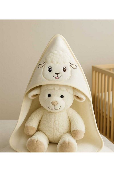 Alpar Tekstil Cotton Soft Baby Girl/Boy/Newborn Bath Towel Swaddle 80x80cm Ecru/Lamb