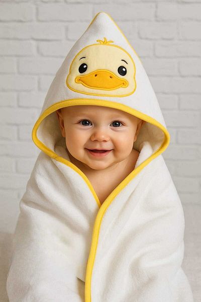 Alpar Tekstil 100% Cotton Soft Girl-Boy Newborn/Baby Bath Swaddle Towel White/Duck