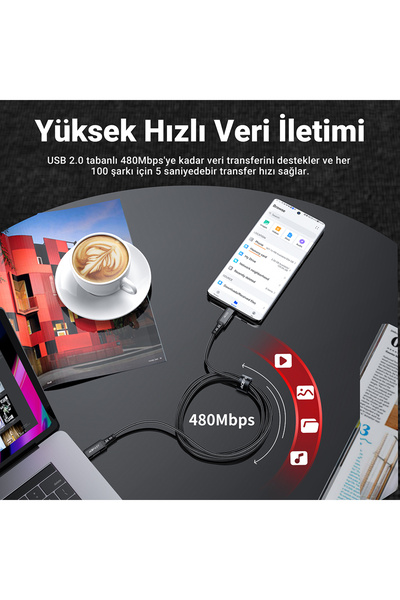 Acefast C4-03 Pd Type-c To Type-c 100w 5a Hızlı Şarj Ve Data Kablosu Siyah