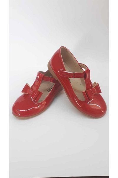 AKTAŞ ORTOPEDİ Girl's Poled Bottom Bow Tie Red Patent Leather Orthopedic Ballerina Shoes