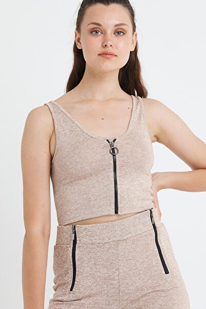 Polo State Жіночий кроп-топ з блискавкою пісочного кольору