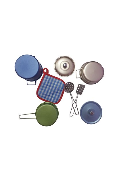 Boratila Toys 8 Piece Metal Colorful Pot Pan Toy Set