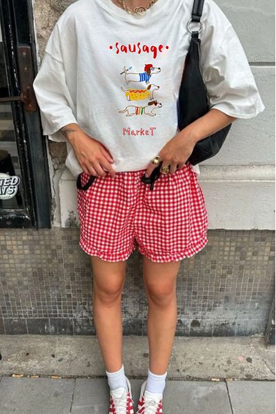 Le'sluette shadow of style Women's 100% Cotton Sausage Dog Printed Oversize T-Shirt