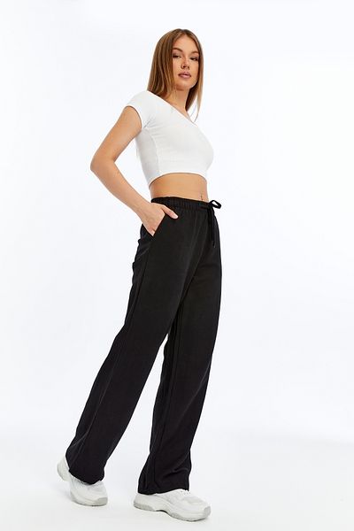 Özge Sibel Black Linen Blend Loose-Fit Trousers