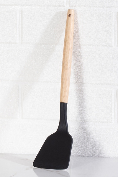 Porsima 3168 Bamboo Wooden Handle Silicone 4 Piece Serving Set Black