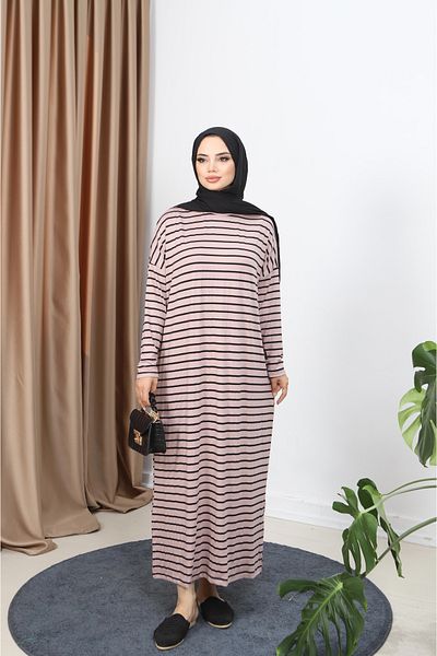 NİSUM MODA Dress with Striped Side Slit Detail