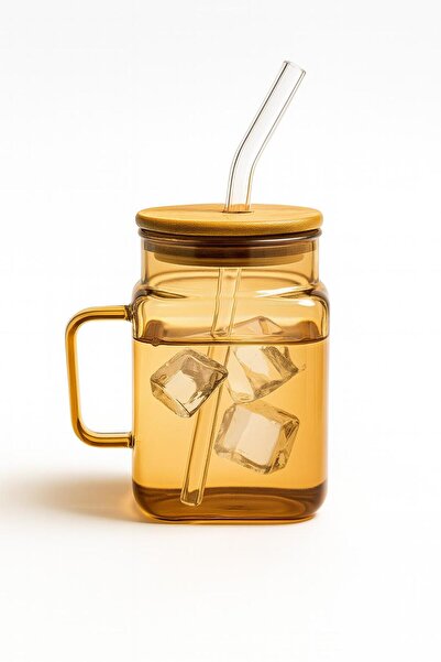 ERKUGO كوب قهوة زجاجي بوروسيليكات هيبيسكوس جولد - بمقبض، غطاء من الخيزران، وش...