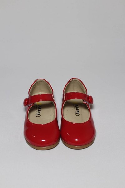 AKTAŞ ORTOPEDİ Girl's Buttoned Red Patent Leather Orthopedic Ballerina Shoes