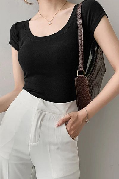 Thestiluxe Wide Collar Basic Ultra Soft Cotton Viscose Short Sleeve Soft Regular Size Body Blouse