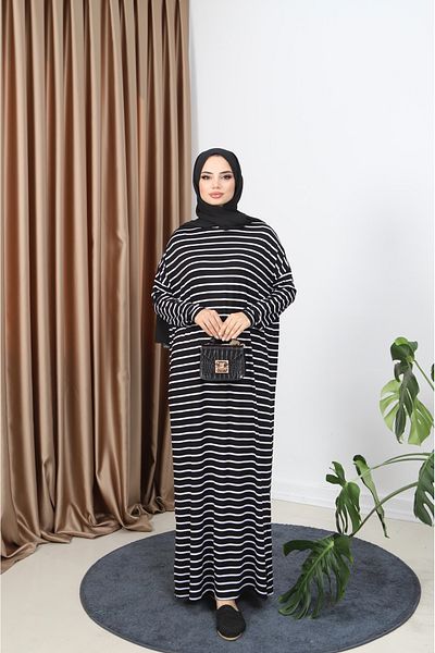 NİSUM MODA Striped Combed Cotton Dress
