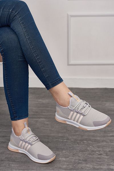 Allyup Adidași casual gri - Pulbere respirabilă pentru tricotaje Pantofi sport ușori de mers cu șireturi