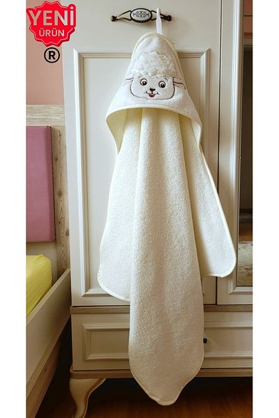 Alpar Tekstil Cotton Soft Baby Girl/Boy/Newborn Bath Towel Swaddle 80x80cm Ecru/Lamb