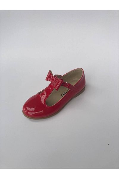 AKTAŞ ORTOPEDİ Girl's Poled Top Bow Tie Red Patent Leather Orthopedic Ballerina Shoes