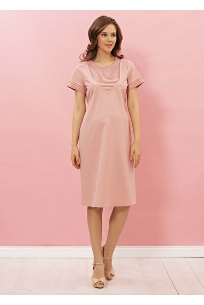 Genel Markalar Nervür Detaylı Kısa Hamile Elbise