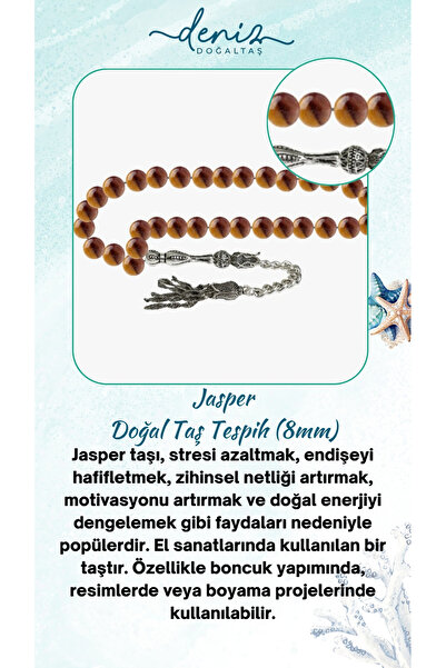 Deniz Doğal Taş Mărgele de rugăciune din piatră naturală jasp de 8 mm - certi...