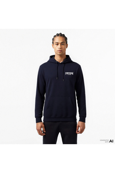 Converse Classic Erkek Grafik Baskılı Siyah Hoodie