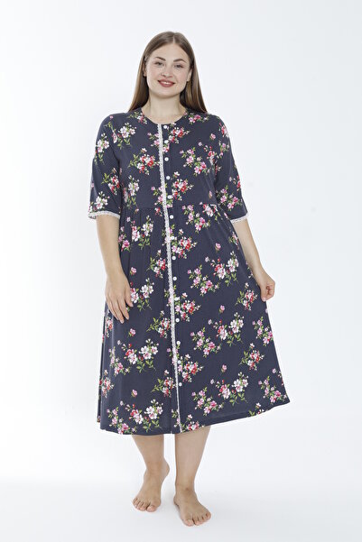 ROMEO LİFE Γυναικείο φόρεμα με κουμπιά με μοτίβο από βαμβακερό ύφασμα μεγάλου μεγέθους 7817