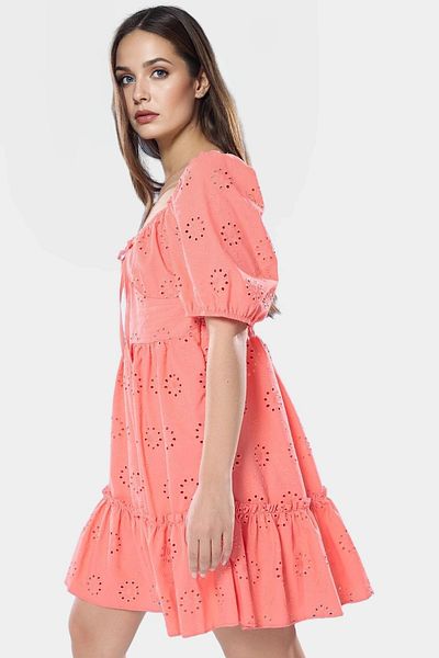 PayBuy Brode Mini Dress Skater Mold Balloon Sleeve Cotton Fabric Distinguished Material Modern Style