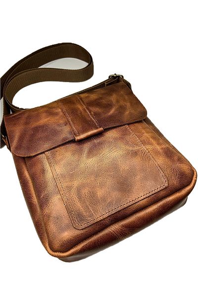 natderi Genuine Leather Unisex Shoulder and Messenger Bag - Tan Color with Adjustable Strap 20X25 cm