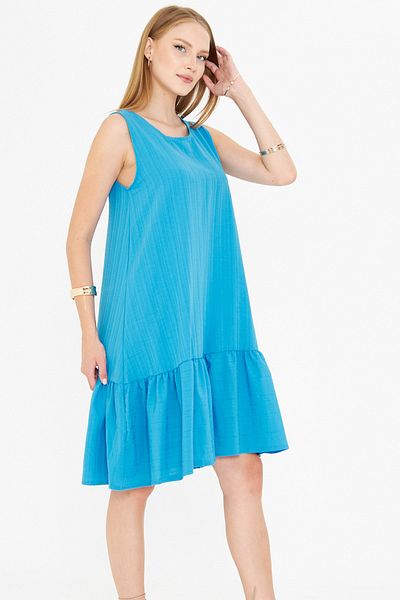 armonika Fustă albastră fără mâneci de damă, cu volane rochie ARM - 18Y001156