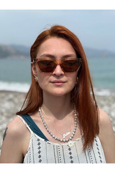 Ferrucci Brand Model Women's Sunglasses with Brown Glass with Transparent Bronze Cat Eye Frame