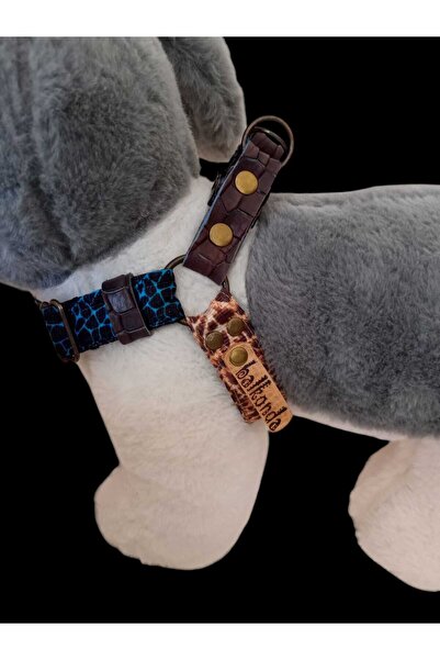 balkonda Köpek Göğüs Tasması Minik Irk Siyah-mavi-kahve Göğüs Ölçüsü:30-45cm Ayarlamalı Dog Harness Gt5-3