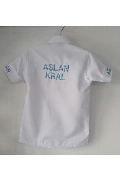 moms and babies İsimli Gömlek Nakış İşlemeli Kişiye Özel Beyaz Renkli Kısa Ko...