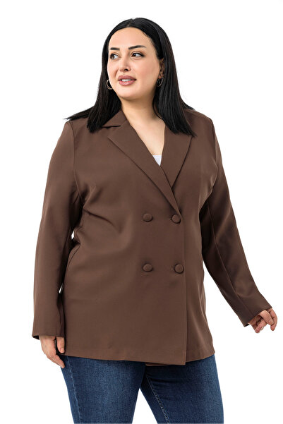 DISENTIS MODEST Кафяво яке без подплата с копчета и двойно закопчаване, голям размер
