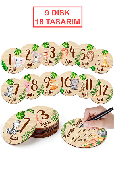 Moky Design Bebek Aylık Anı Kartları Ahşap, Hediyelik Yenidoğan Doğum Konsept...