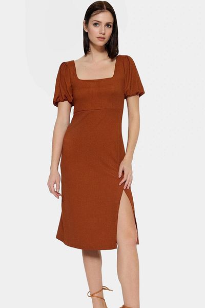 PayBuy Stylish Midi Knitted Dress Balloon Sleeve a Line Casual Carefully Selected Distinguished Material Trend Design