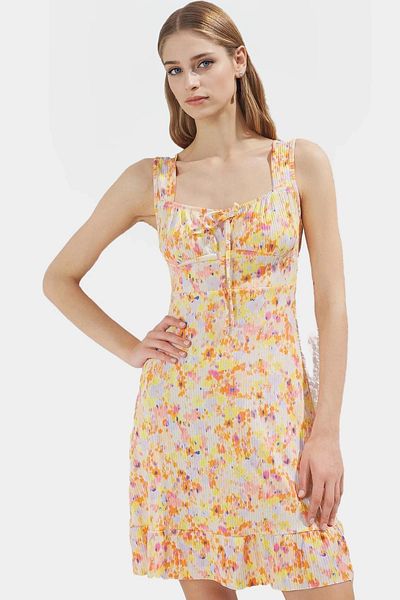 PayBuy Women's Mini a Line Square Neck Floral Knitted Dress Summer Casual Combination Durable Material Premium Quality