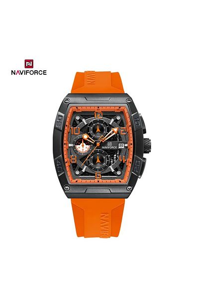 Naviforce Bold Orange Chronograph Watch for Men with Square Dial Durable Stainless Steel Case Water Resistant