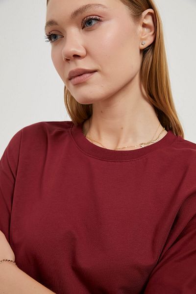 Arma Life Women's Short Sleeve Crew Neck Basic Burgundy T-Shirt