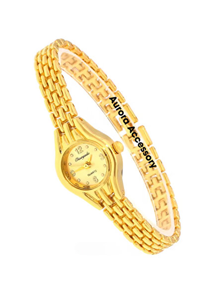 AurorAccessory Minimal Gold Color Straw Model Vintage Women's Wristwatch