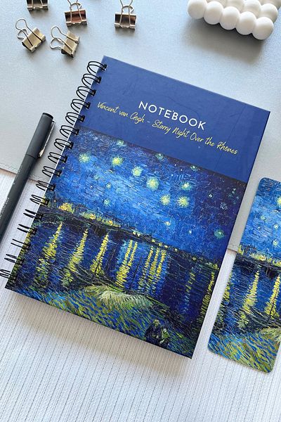 Eldesen Tasarım Spiral Thick Cover Unlined Notebook, A5 Size 80 Sheets 160 Pages, Unlined Notebook, Van Gogh