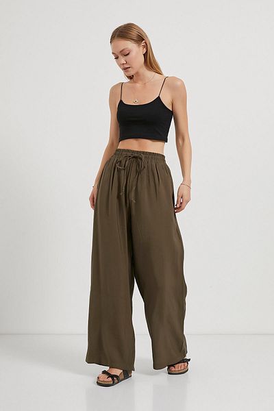 Arma Life Women's Elastic Waist Wide Leg Khaki Baggy Trousers