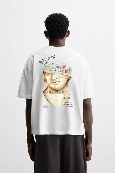 Le'sluette shadow of style Men's Sculpture Printed 100% Cotton Oversize T-Shirt