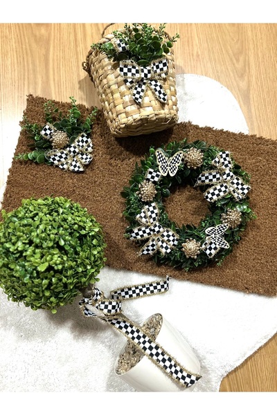 Marrone Kapı Süsü şimşir Ağacı Paspas Sepet 4'lü takım