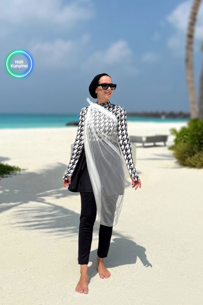 Ka Hijab Island Sörf 4'lü Tesettür Mayo - Siyah